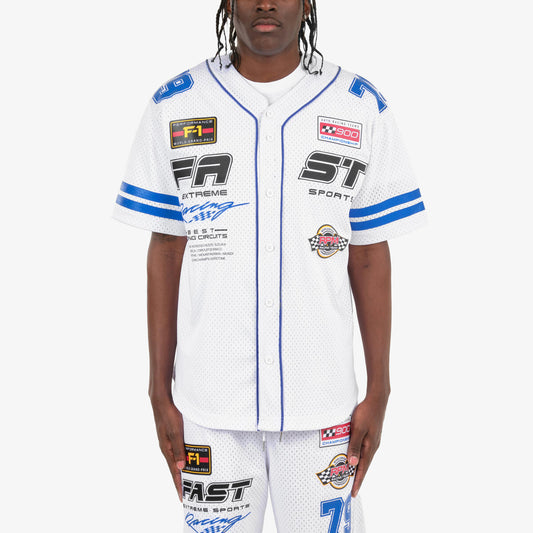 Racing Shirts on Mesh Baseball Jersey Body (WHITE)