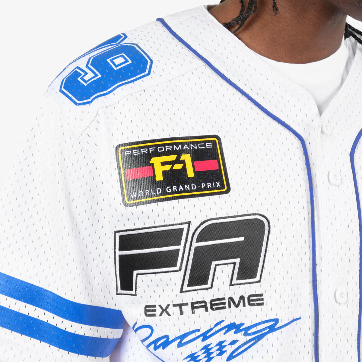 Racing Shirts on Mesh Baseball Jersey Body (WHITE)