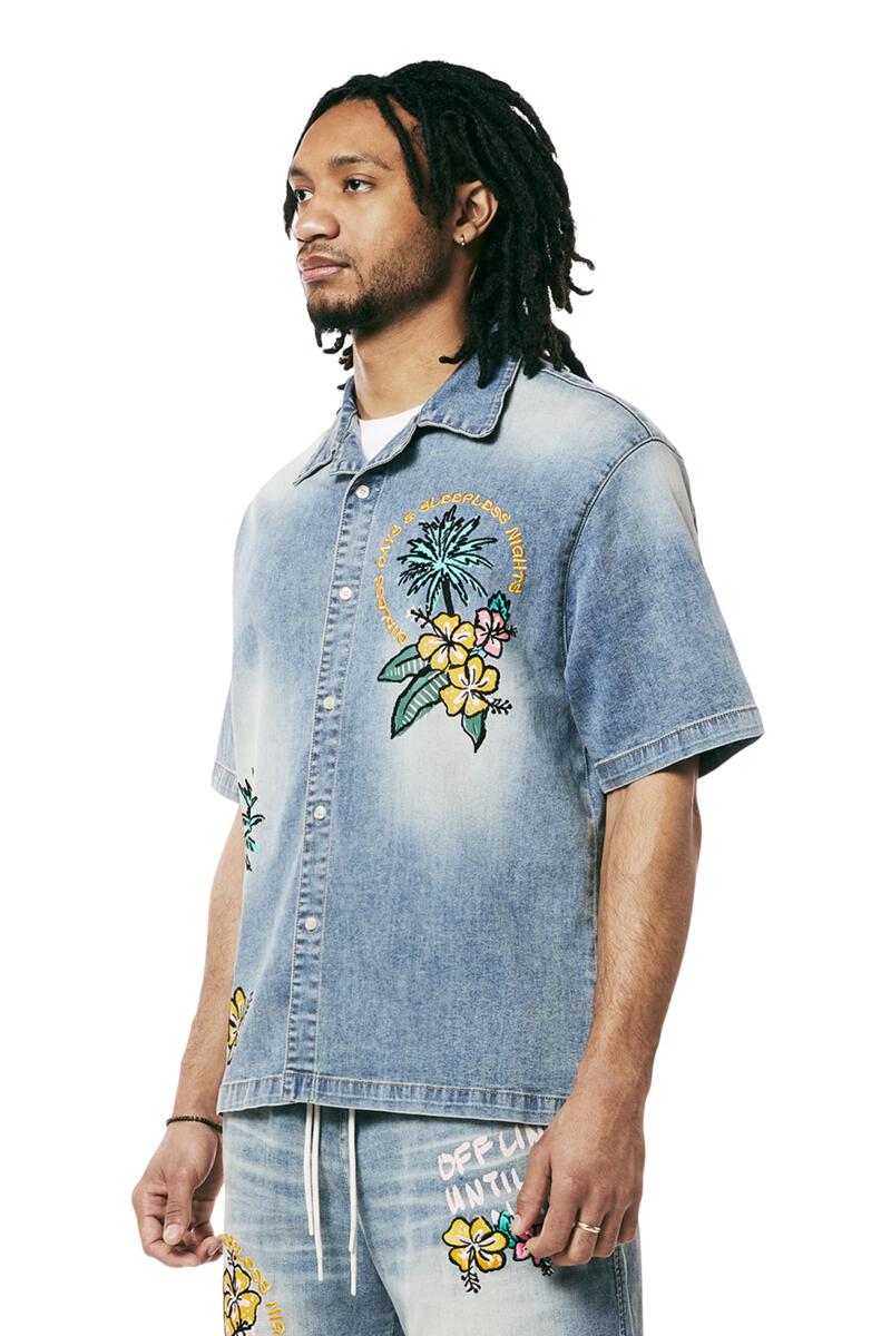 TROPICAL DOODLE DENIM SHIRT