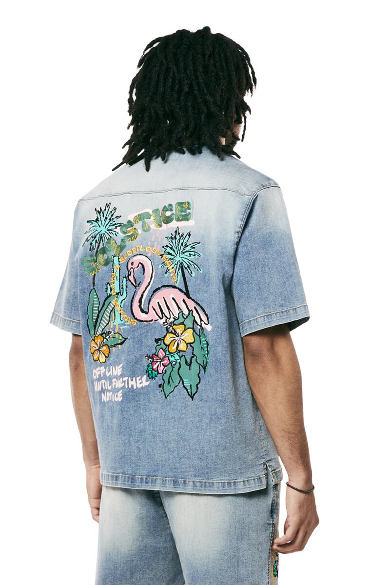 TROPICAL DOODLE DENIM SHIRT