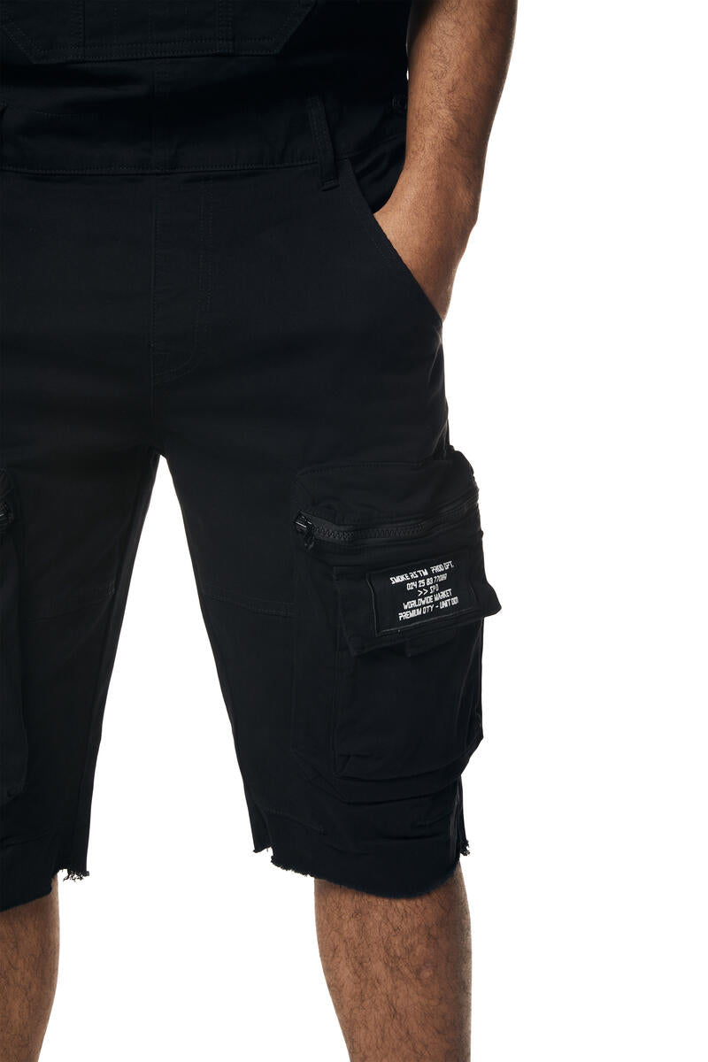 UTILITY TWILL OVERALL SHORTS (BLACK)