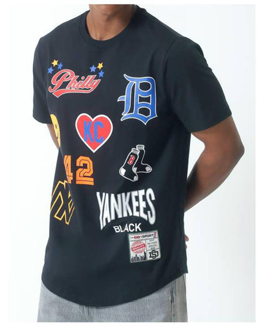 Multi logos baseball jersey tee