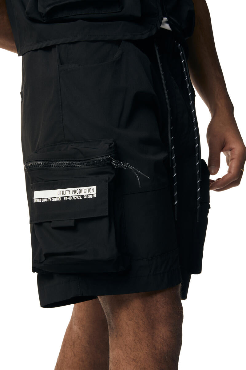 UTILITY NYLON CARGO SHORTS (BLACK)