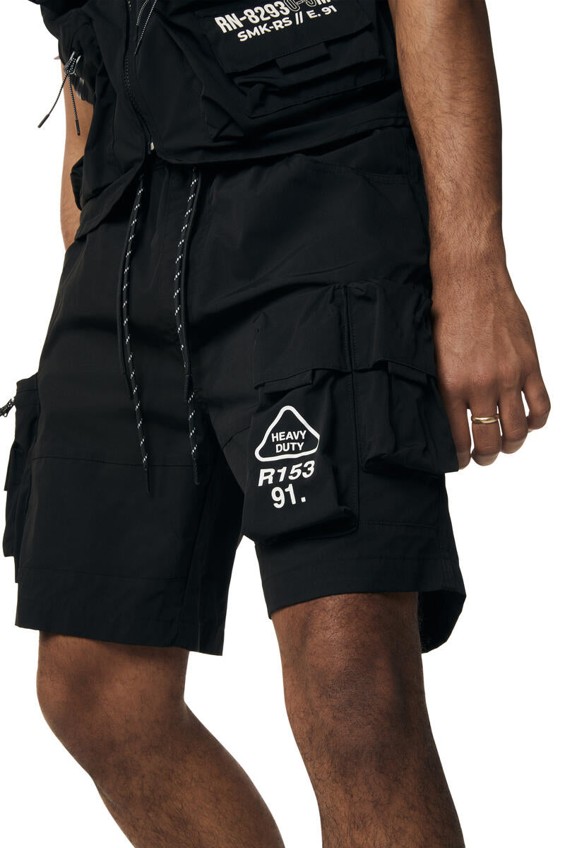 UTILITY NYLON CARGO SHORTS (BLACK)